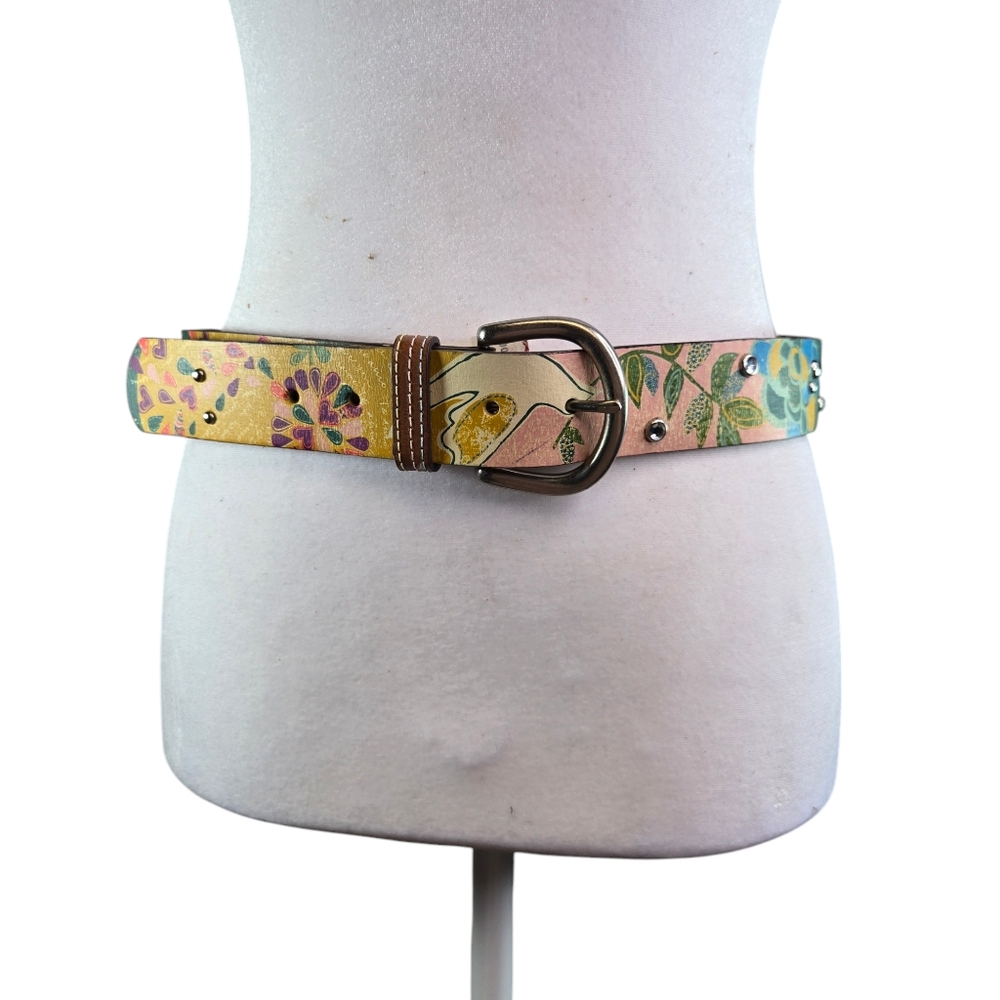 Vtg Fossil y2k mixed print leather womens belt
